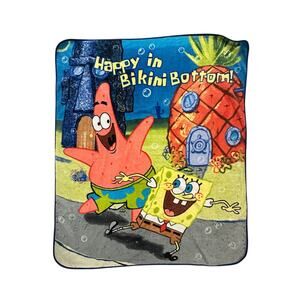 SpongeBob SquarePants & Patrick Fleece Blanket Happy In Bikini Bottom *READ*